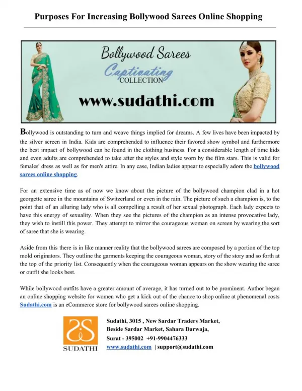 Purposes For Increasing Bollywood Sarees Online Shopping