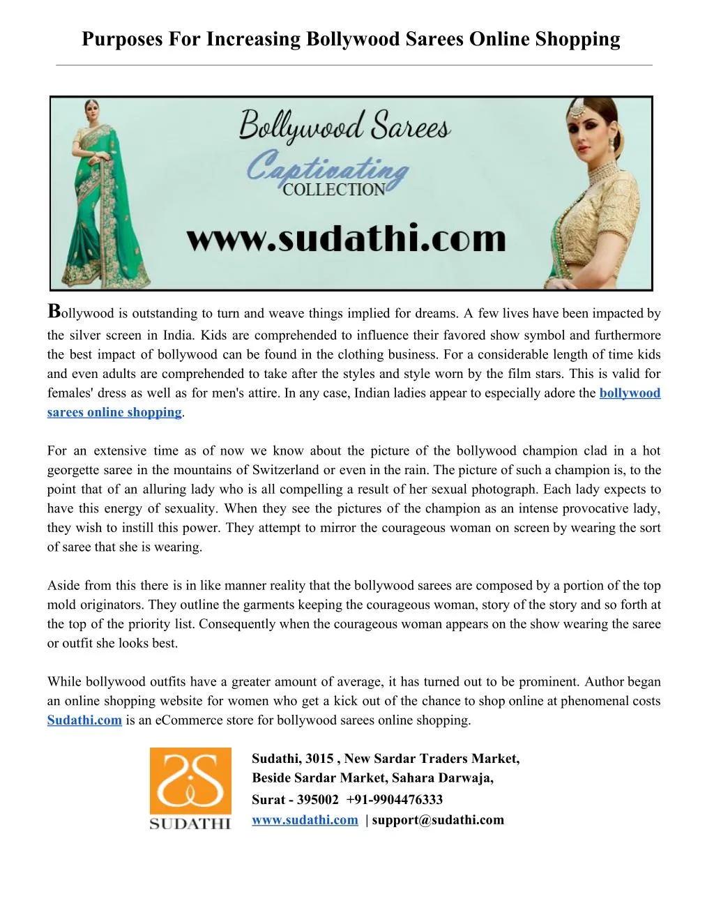 purposes for increasing bollywood sarees online