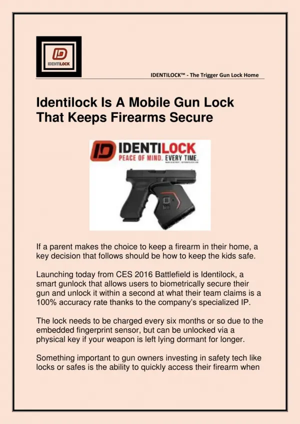 Identilock Is A Mobile Gun Lock That Keeps Firearms Secure
