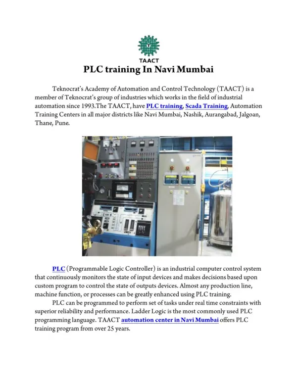 PLC training In Navi Mumbai