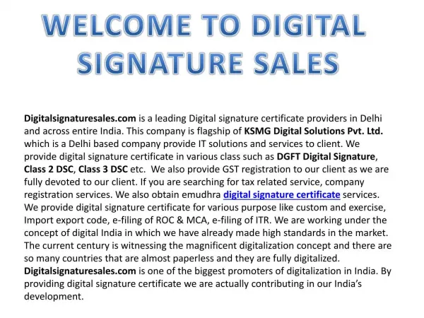 Digital Signature Provider in Delhi || Digital Signature Sales