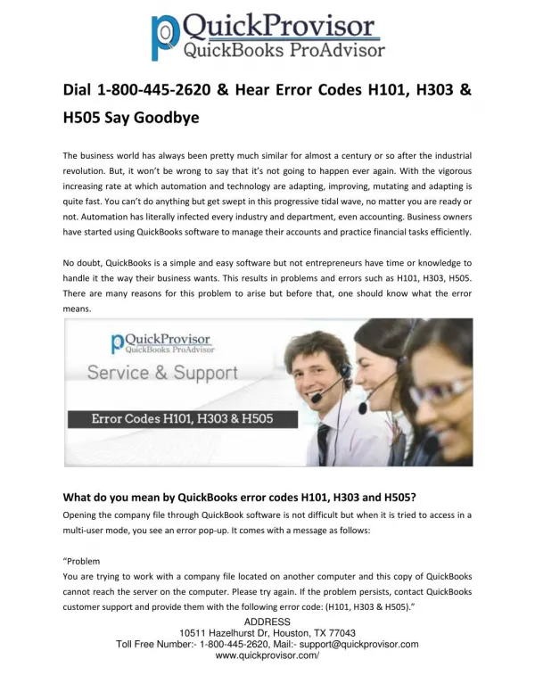 Dial 1-800-445-2620 & Hear Error Codes H101, H303 & H505 Say Goodbye