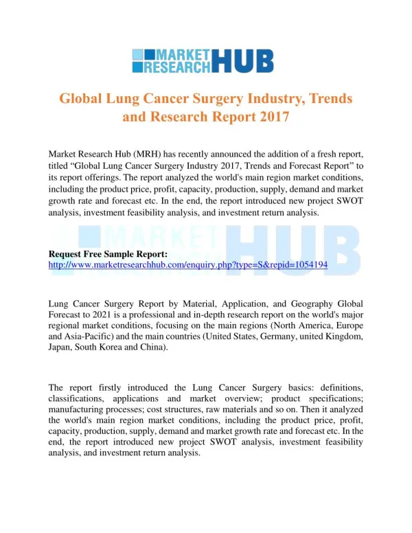 Global Lung Cancer Surgery Industry, Trends and Research Report 2017