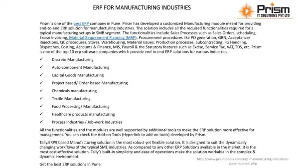 PrismIT provides ERP for Manufacturing Industries