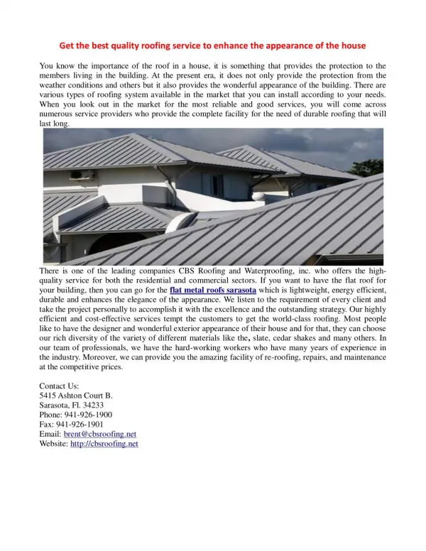 CBS Roofing- metal roofing repairs sarasota