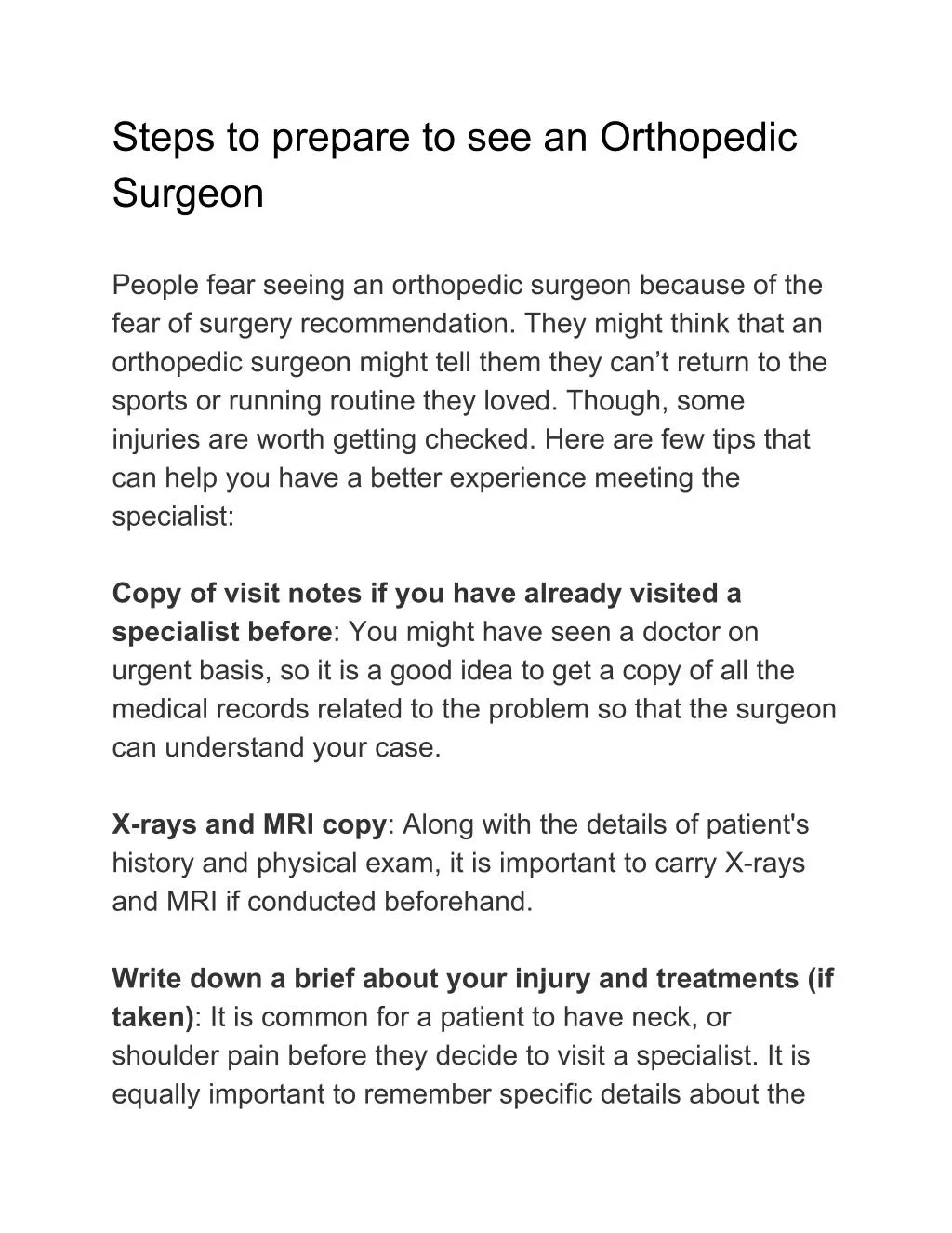 steps to prepare to see an orthopedic surgeon