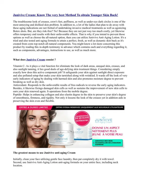 Junivive Cream: Know The very best Method To obtain Younger Skin Back!