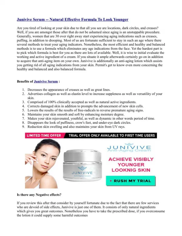 Junivive Serum -- Natural Effective Formula To Look Younger