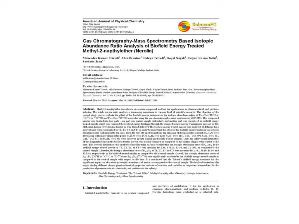 Gas Chromatography-Mass Spectrometry Based Isotopic Abundance Ratio Analysis of Biofield Energy Treated Methyl-2-napthyl