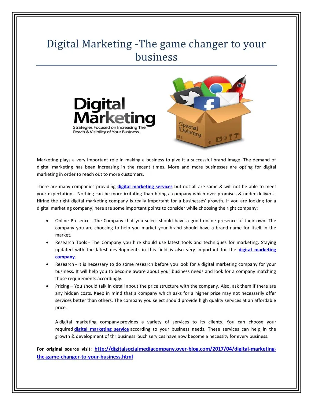 digital marketing the game changer to your