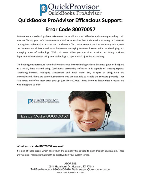QuickBooks ProAdvisor Efficacious Support: Error Code 80070057