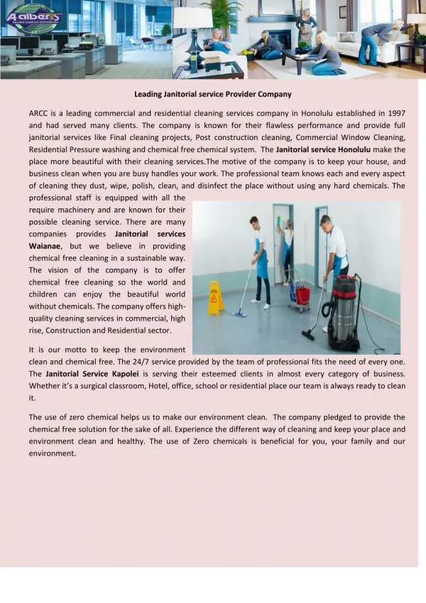 Leading Janitorial service Provider Company