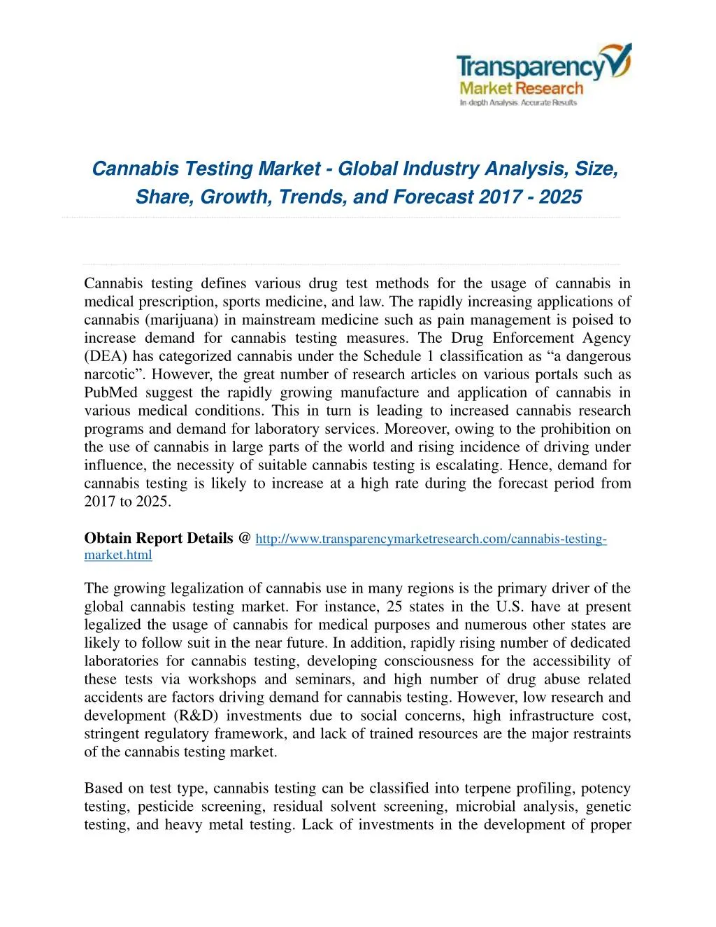 cannabis testing market global industry analysis