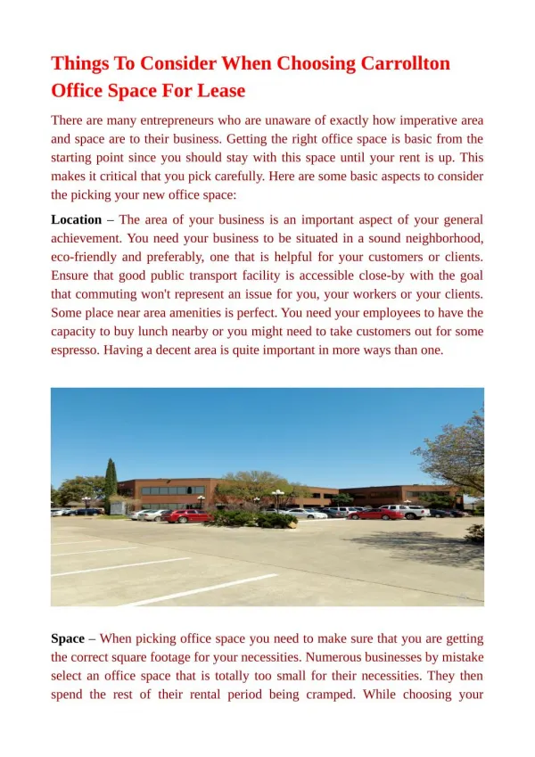 Things To Consider When Choosing Carrollton Office Space For Lease