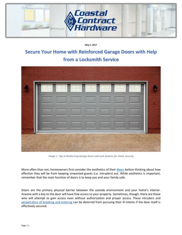Secure Your Home with Reinforced Garage Doors with Help from a Locksmith Service