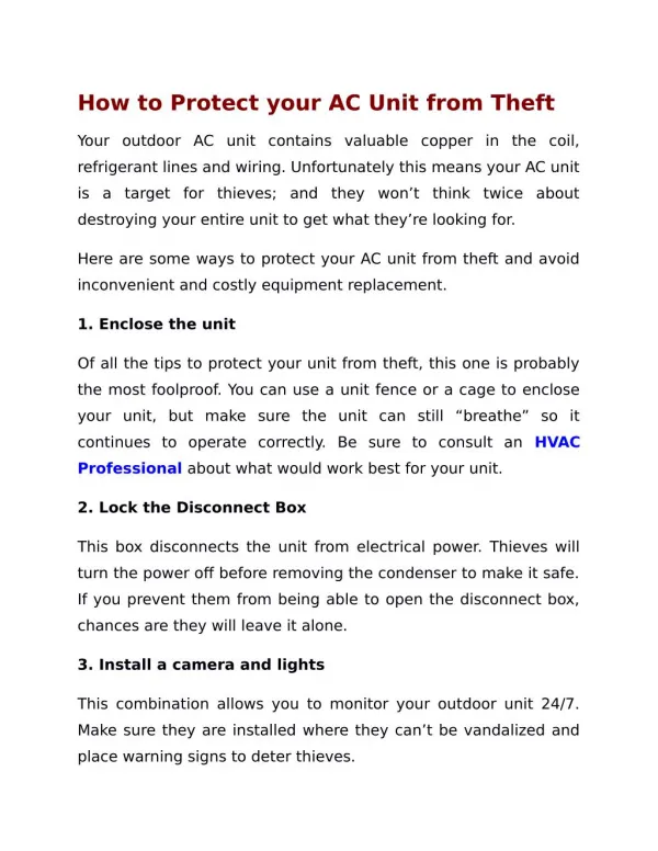 How to Protect your AC Unit from Theft