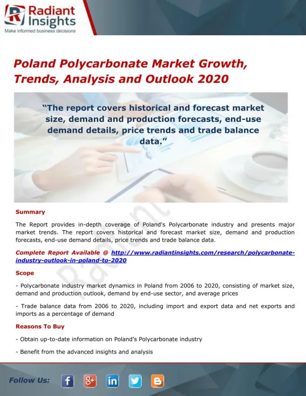 Poland Polycarbonate Market Share, Opportunities and Outlook 2020