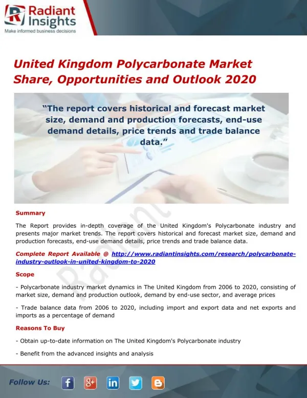 United Kingdom Polycarbonate Market Analysis and Overview 2020