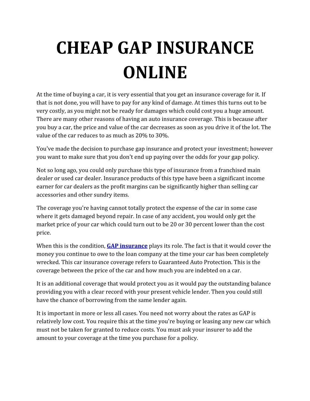 cheap gap insurance online