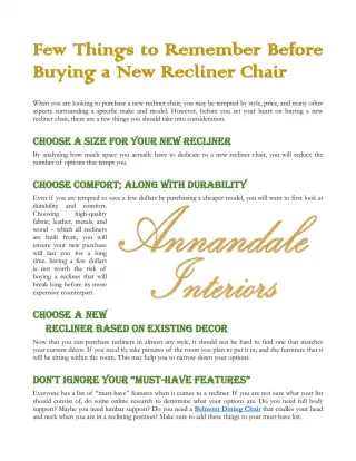 Few Things to Remember Before Buying A New Recliner Chair