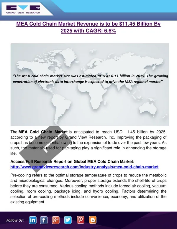 Middle East & Africa Cold Chain Market: Regional Estimates & Trend Analysis