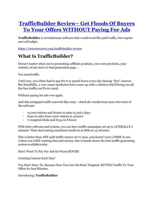 TrafficBuilder review and (FREE) $12,700 bonus-- TrafficBuilder Discount