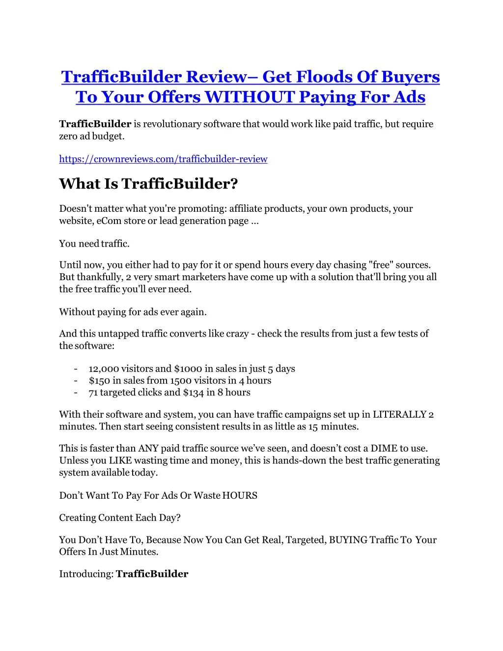 trafficbuilder review get floods of buyers