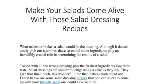 Make Your Salads Come Alive With These Salad Dressing Recipes