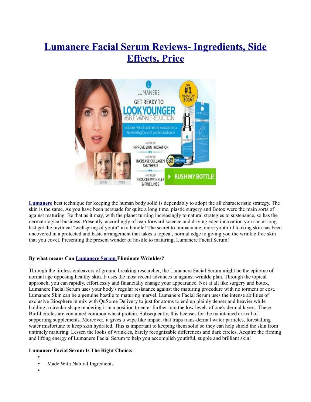 lumanere facial serum reviews ingredients side