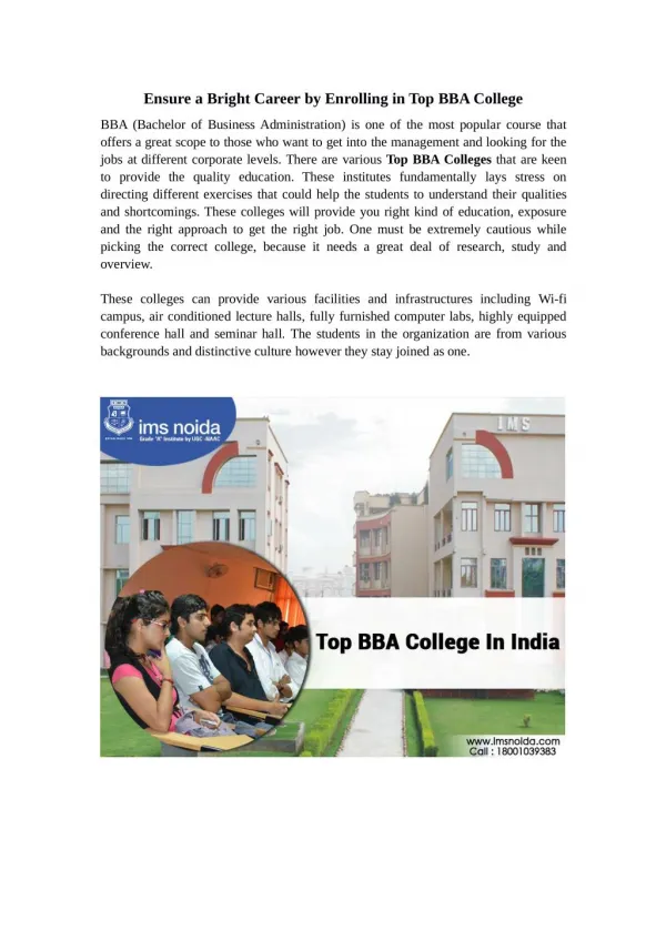 Ensure a Bright Career by Enrolling in Top BBA College