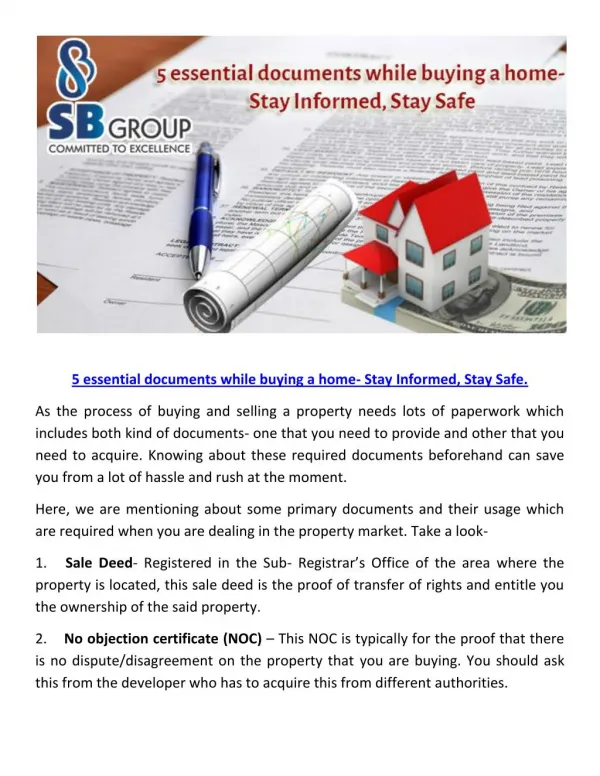 5 essential documents while buying a home- Stay Informed, Stay Safe.