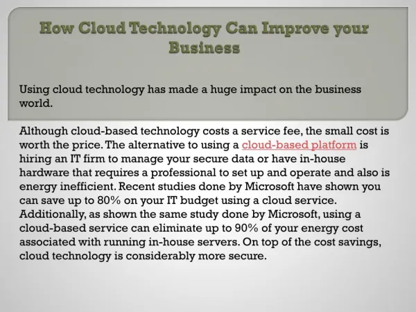 How Cloud Technology Can Improve your Business