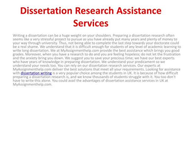 Dissertation Research Assistance Services