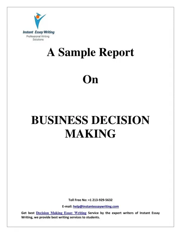 Sample Report on Business Decision Making By Instant Essay Writing