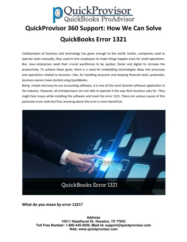 QuickProvisor 360 Support How We Can Solve QuickBooks Error 1321