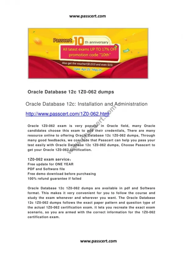 Oracle Database 12c 1Z0-062 dumps