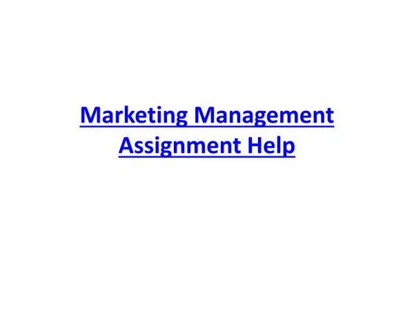 Marketing Management Assignment by Experts