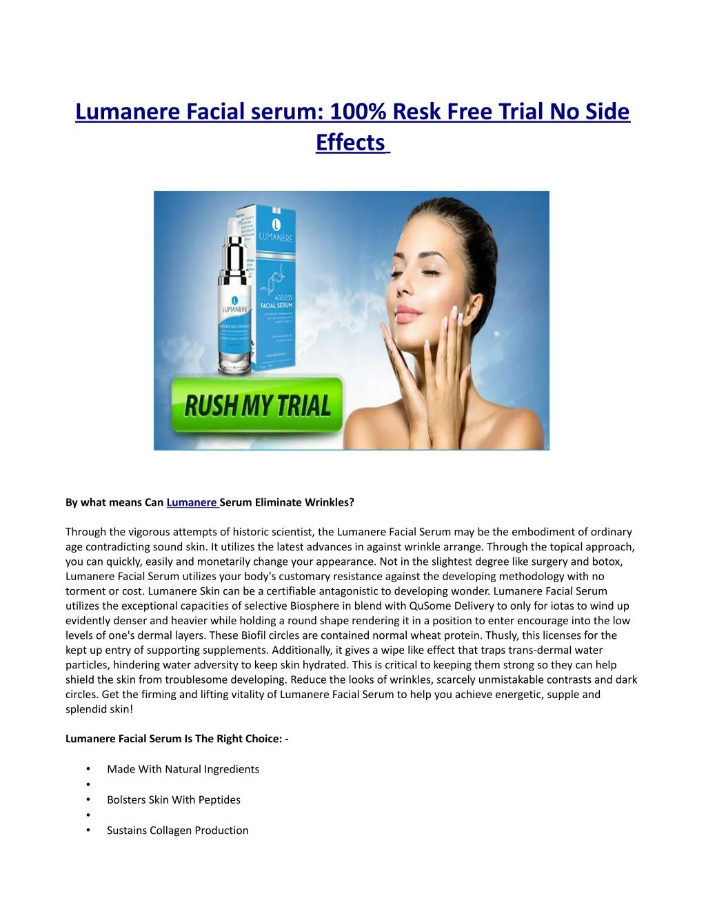 lumanere facial serum 100 resk free trial no side