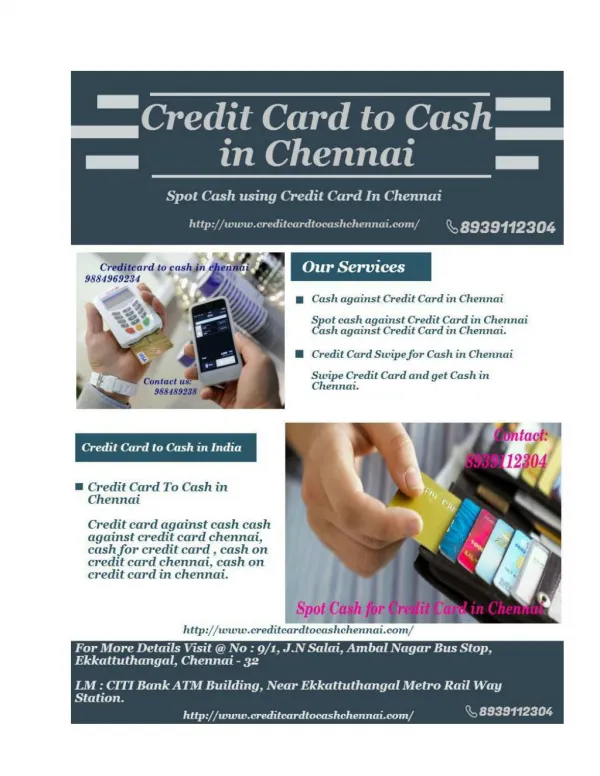 Credit Card To Cash in Chennai - 8939112304