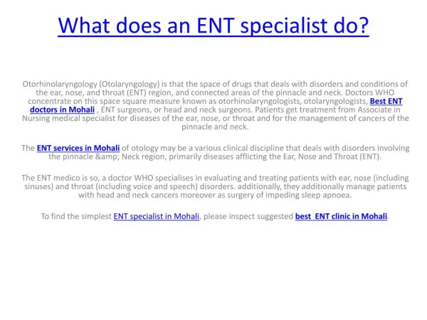 What does an ENT specialist do?