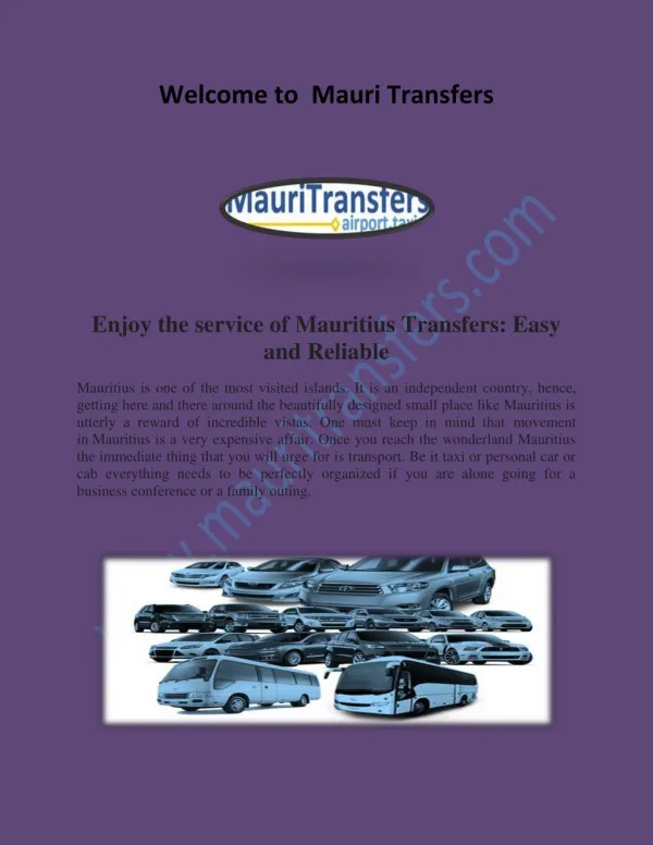 Mauritius Transfers, Mauritius Taxi Services