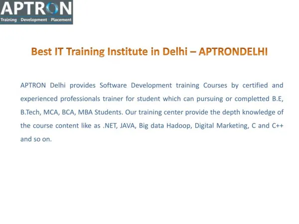 CCNA .NET, JAVA Training Institute in Delhi – APTRON