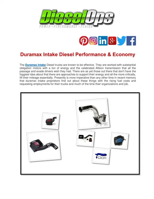 Duramax Intake Diesel Performance & Economy