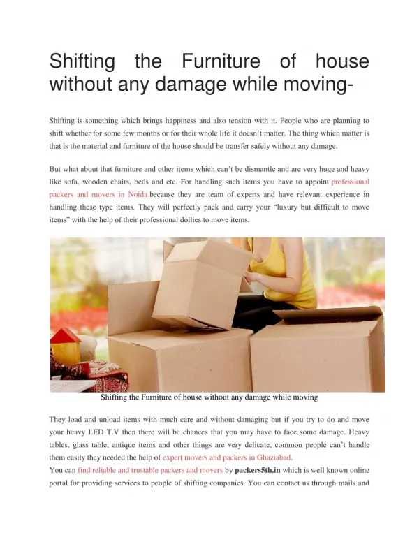 Free tips for Furniture Shifting by Packers5th.in
