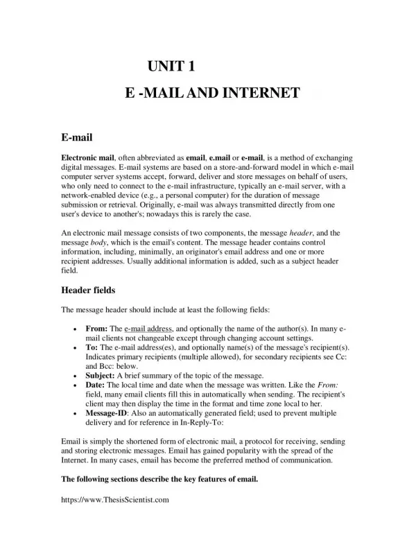 E -MAIL AND INTERNET