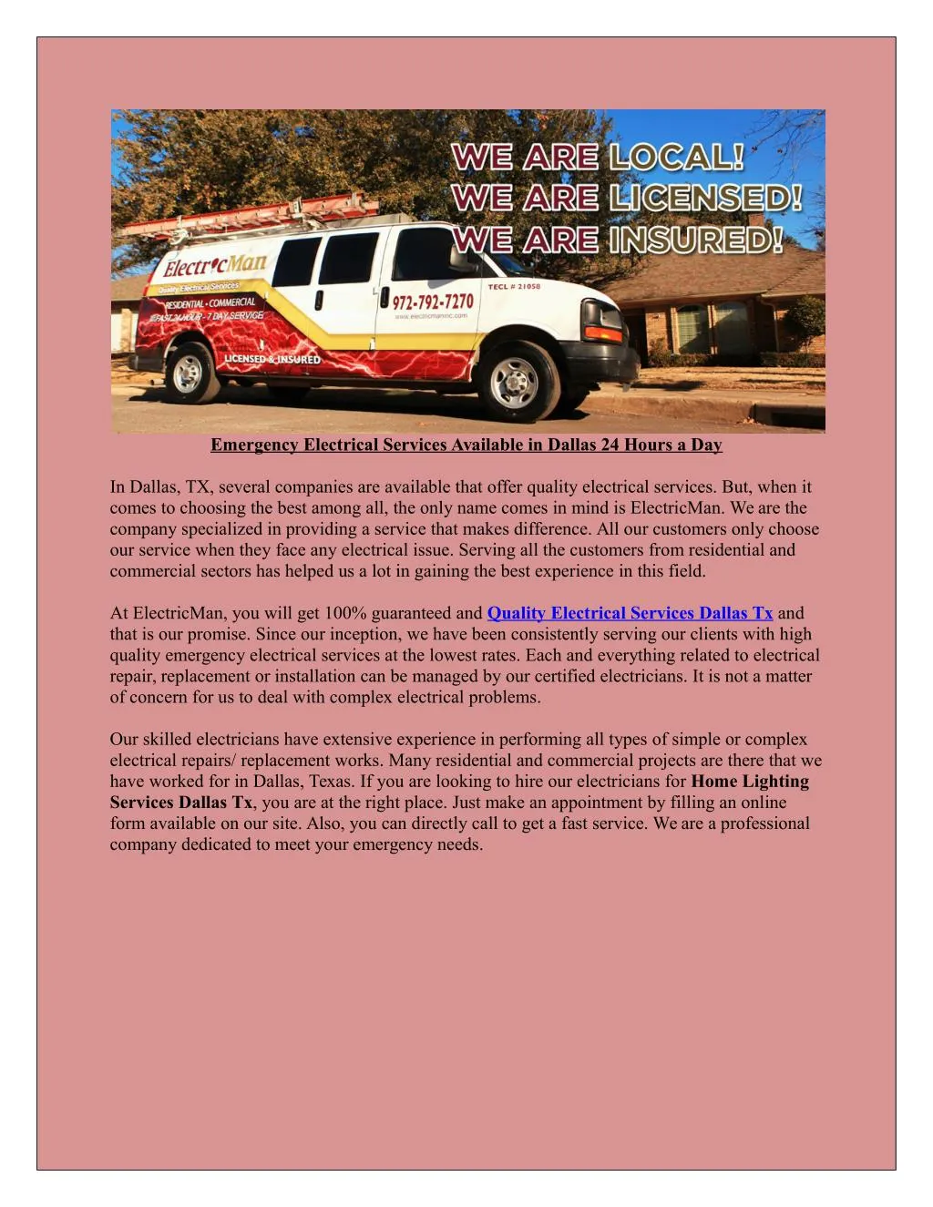 emergency electrical services available in dallas