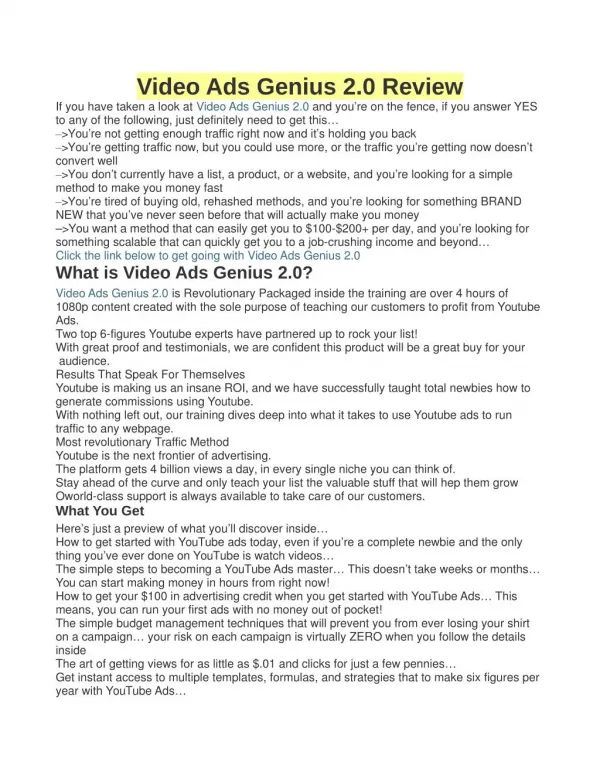 Video Ads Genius 2.0 Review