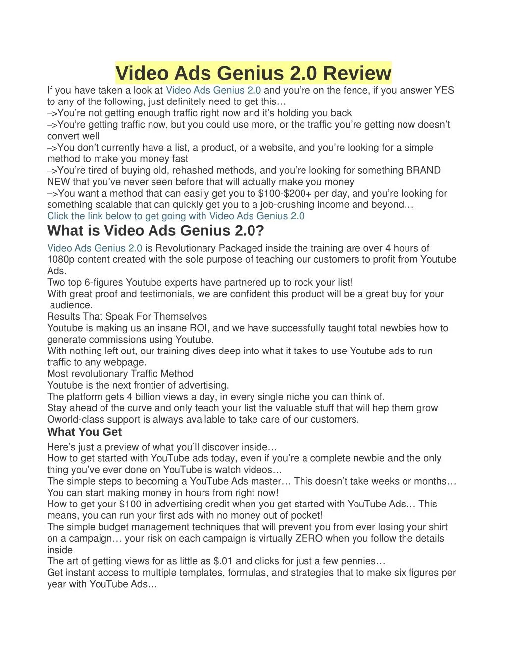 video ads genius 2 0 review if you have taken