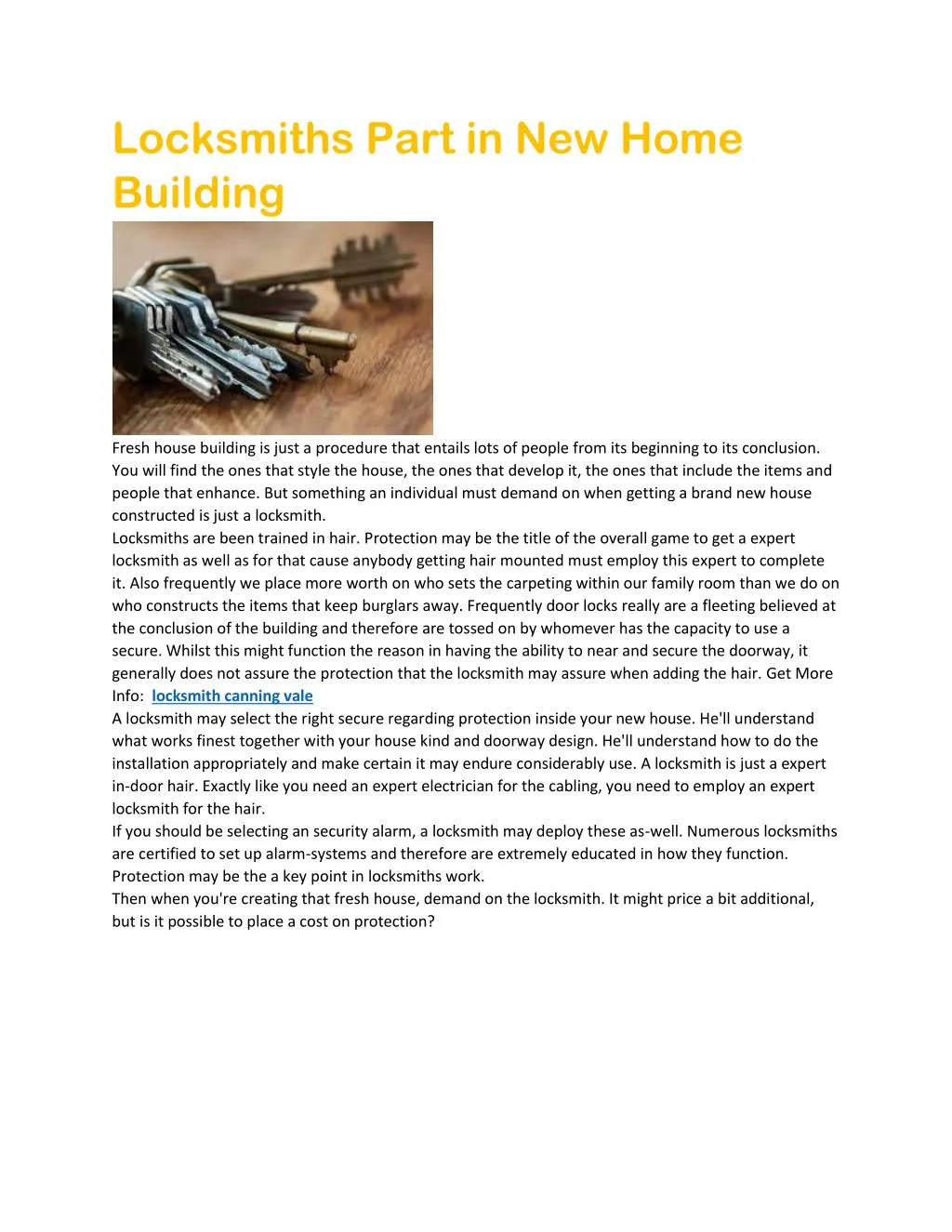locksmiths part in new home building