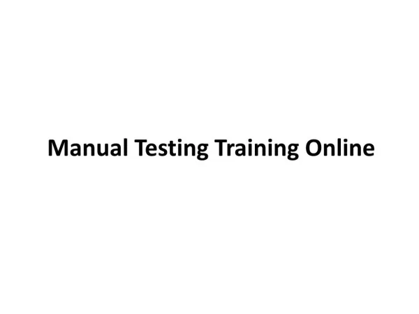 Manual Testing Training Online